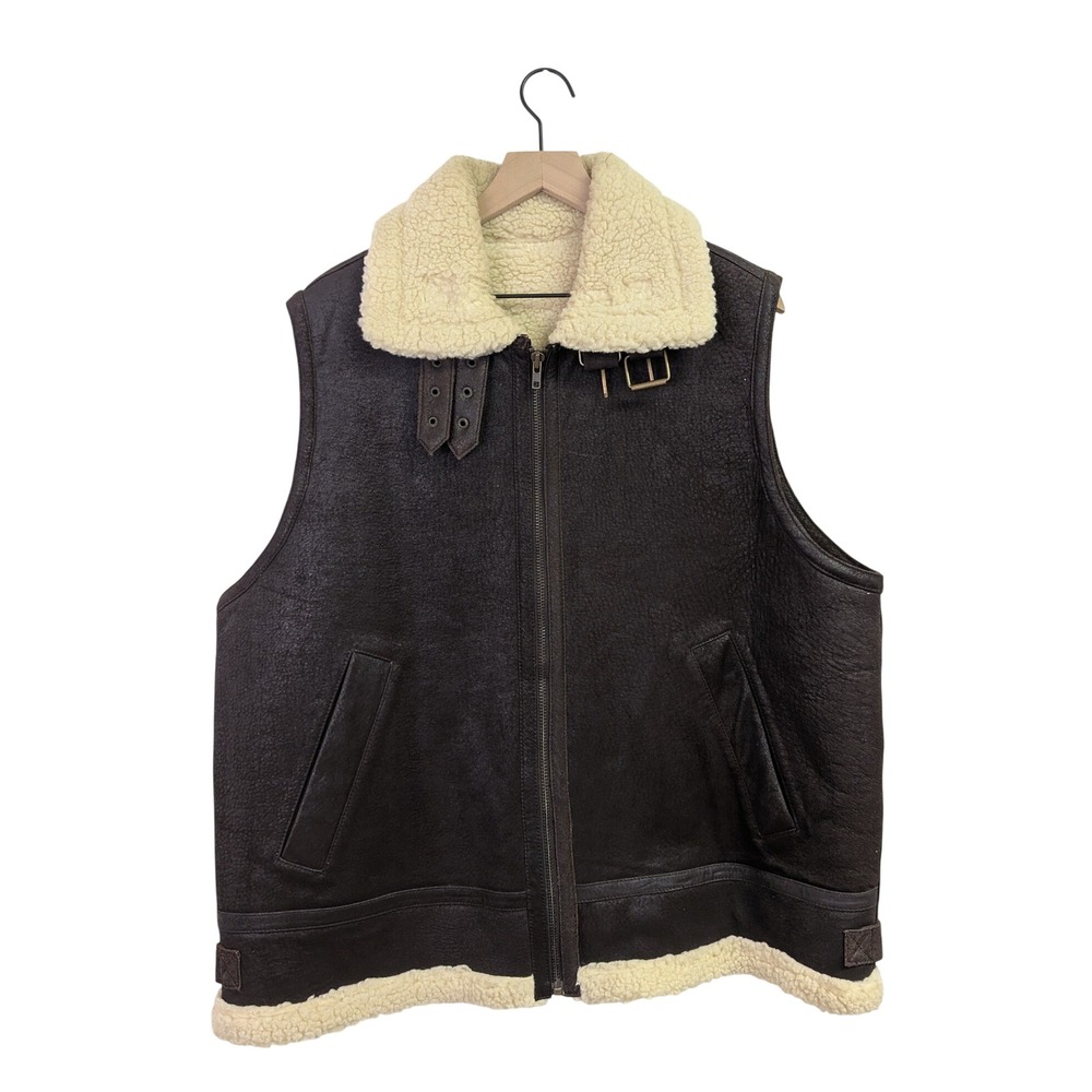 Vintage 90's Wilsons Leather Sherpa Lined Vest Brown XL